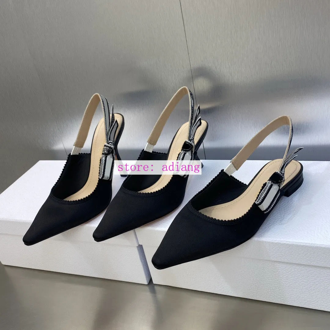 100% silk flats&6.5cm&9.5cm stiletto pump slingback sandals bow women 2023 35-44