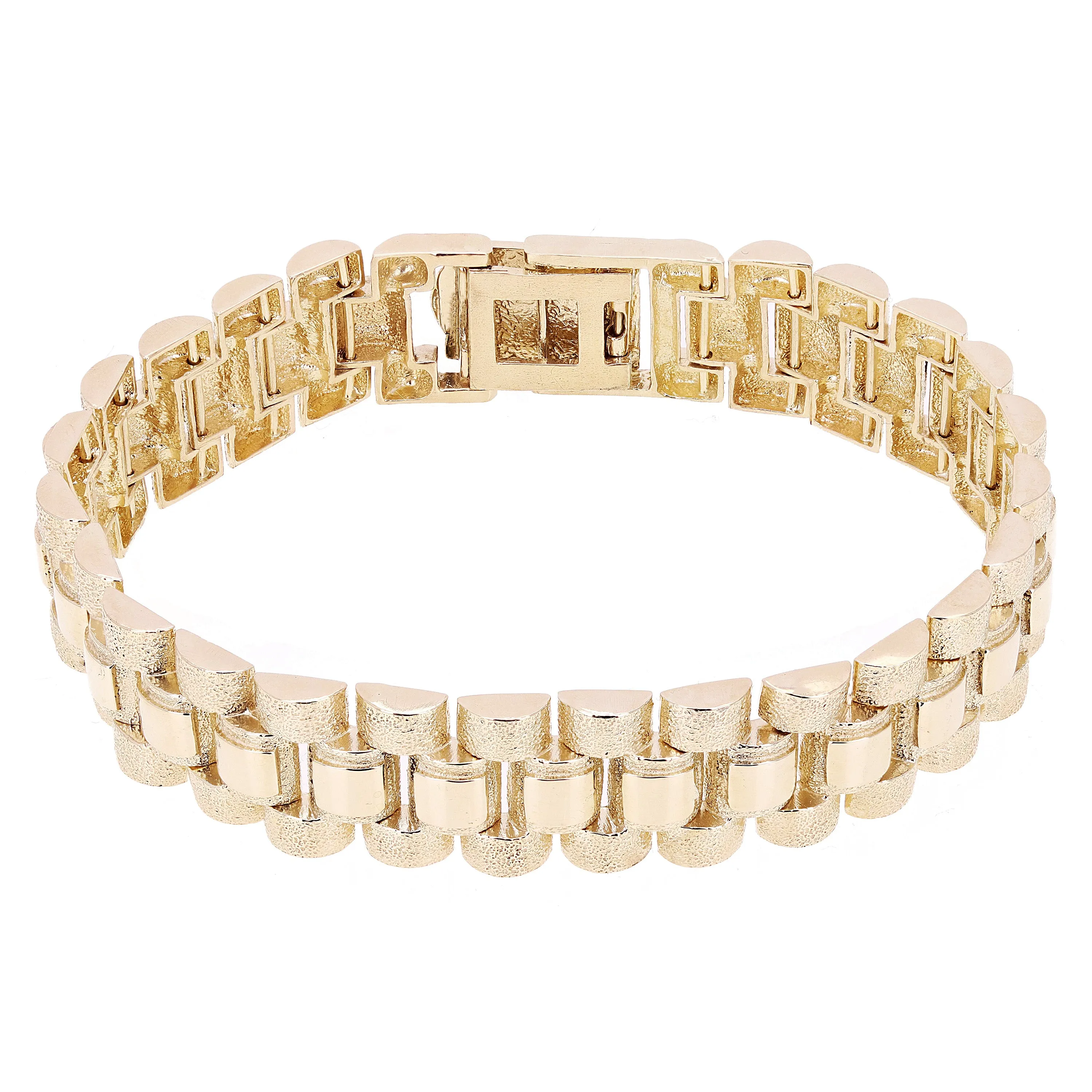 10k Yellow Gold Watch Link Chain Bracelet Adjustable 7.5" - 8" 14.8mm 33.6 grams