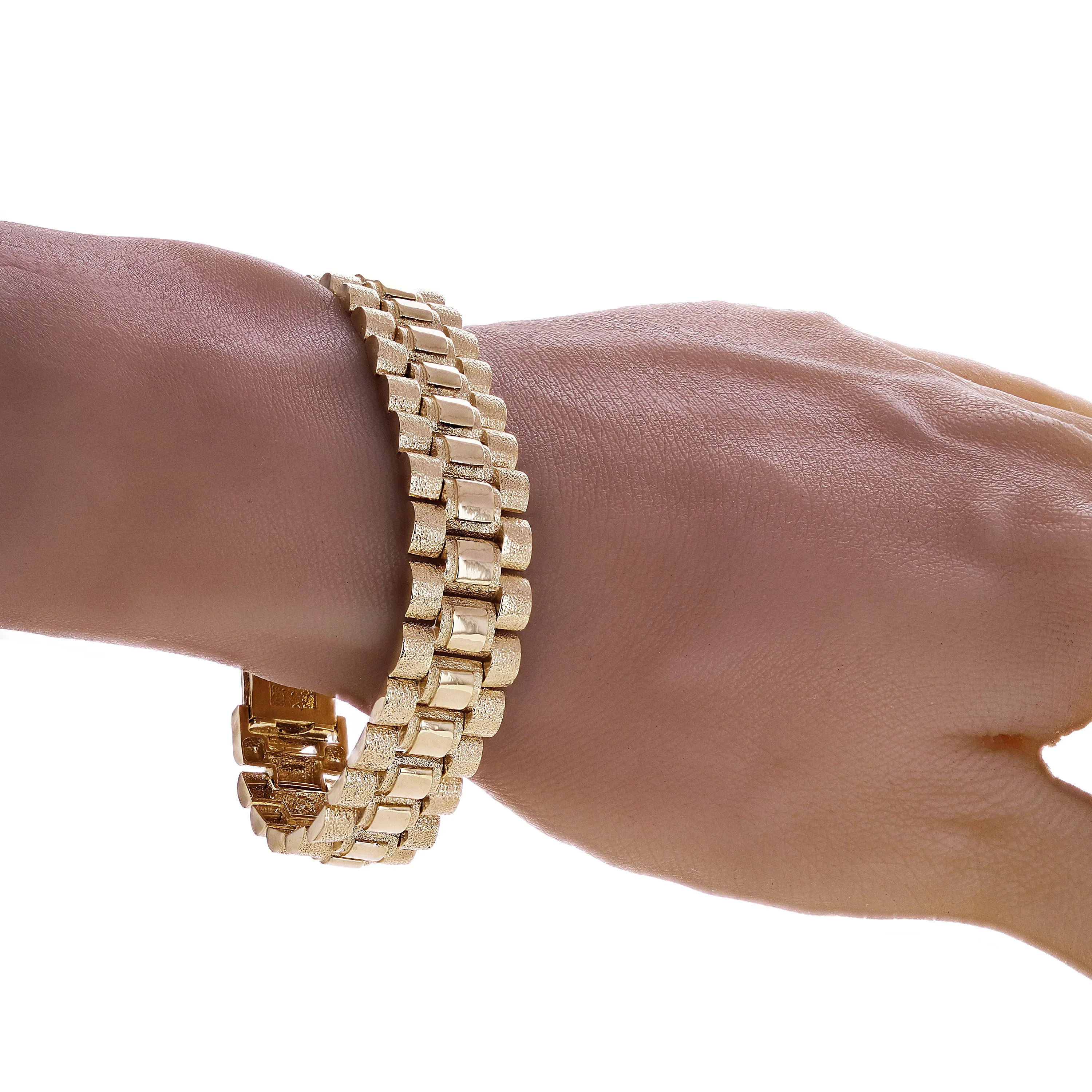 10k Yellow Gold Watch Link Chain Bracelet Adjustable 7.5" - 8" 14.8mm 33.6 grams