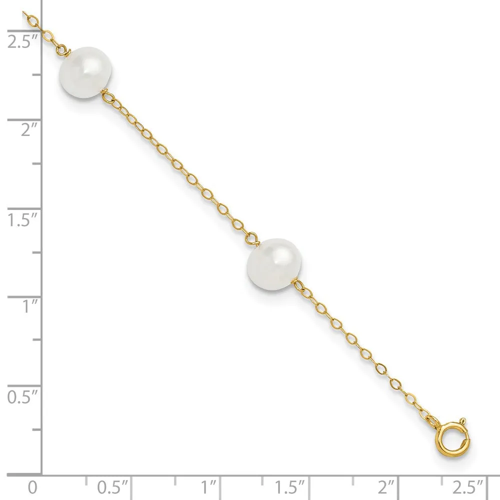 14K 7-8mm White Gold Near Round FW Cultured Pearl 5-station 9in Anklet