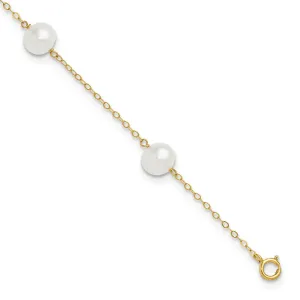 14K 7-8mm White Gold Near Round FW Cultured Pearl 5-station 9in Anklet