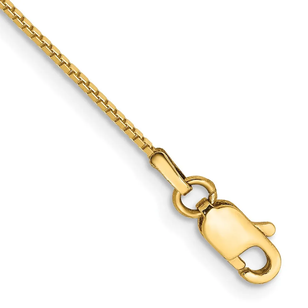 14K 9 inch .9mm Box with Lobster Clasp Anklet