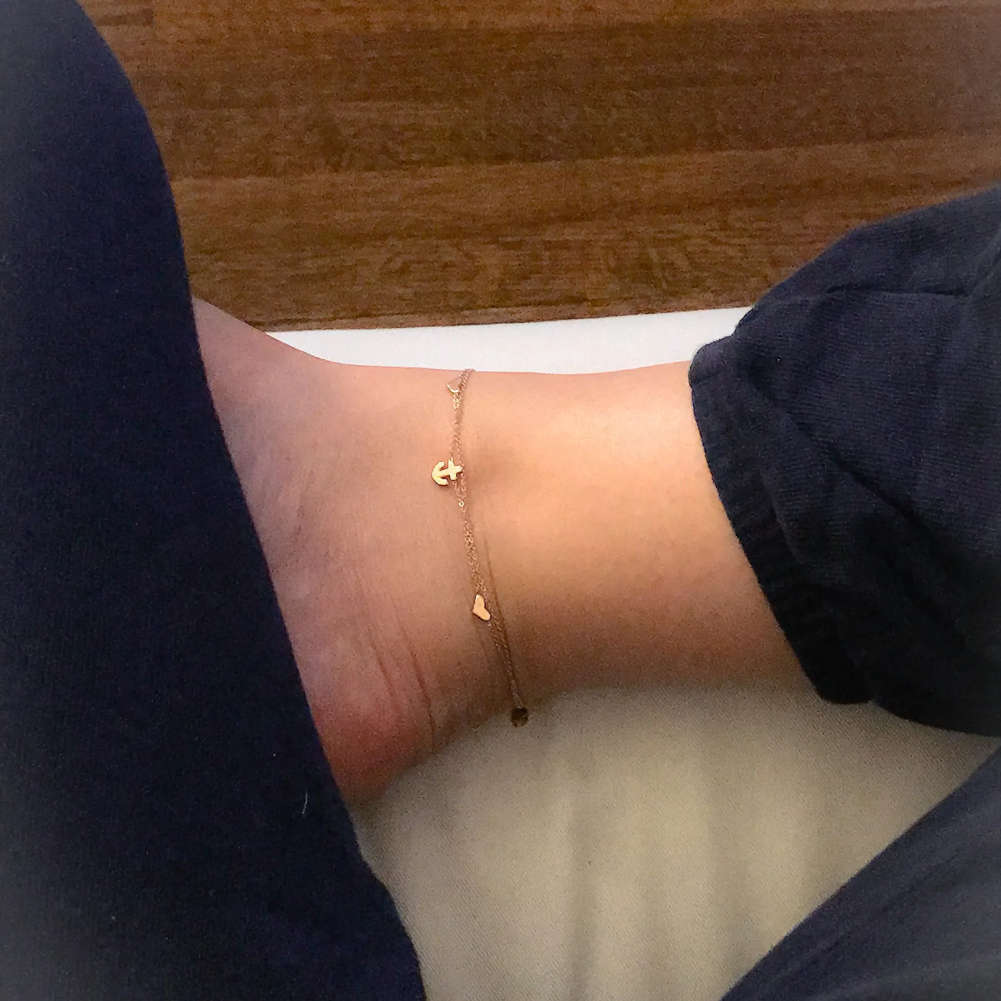 14K Gold Anchor Charm Ankle Bracelet (Anklet)