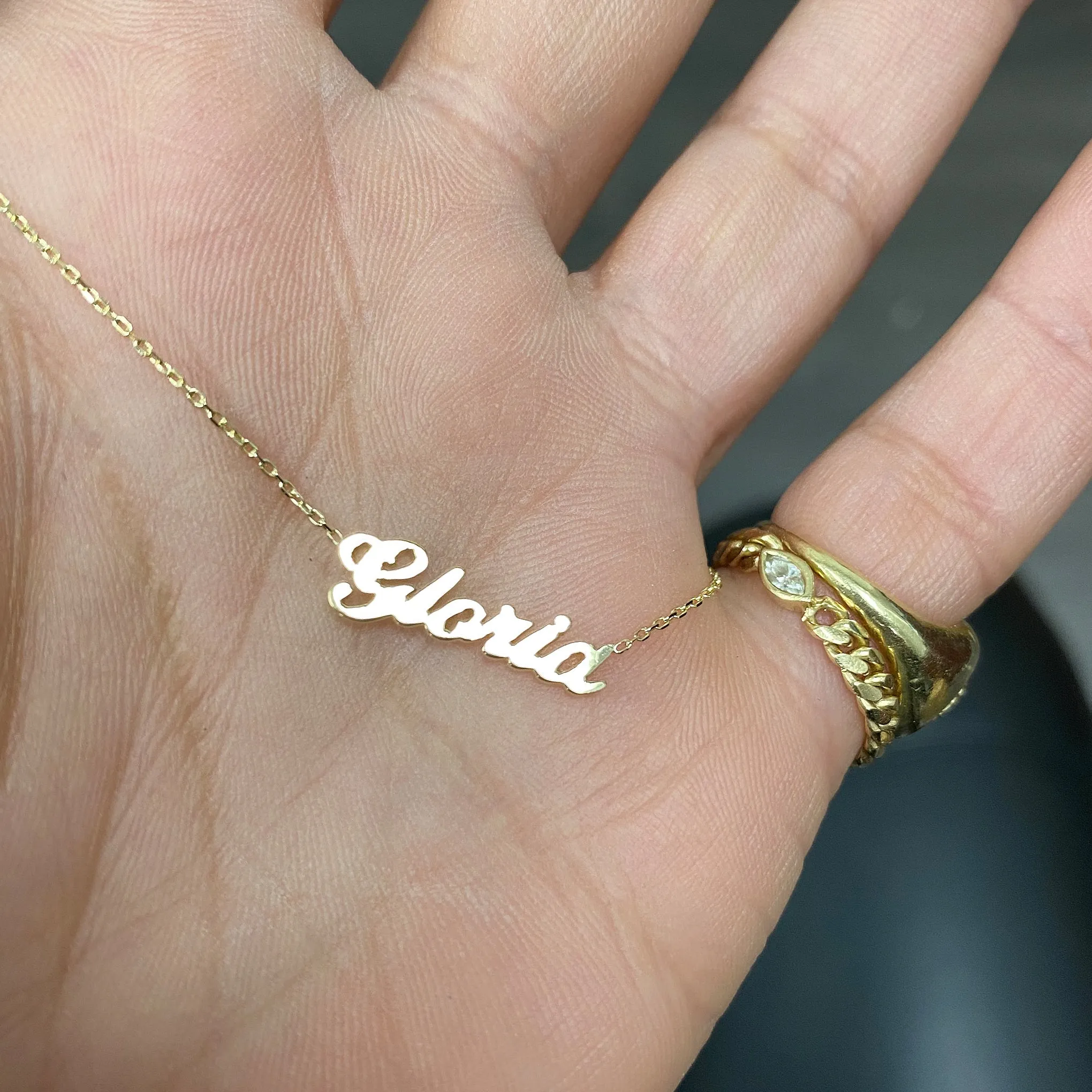 14K Gold Nameplate Charm Ankle Bracelet (Anklet) ~ Script Font