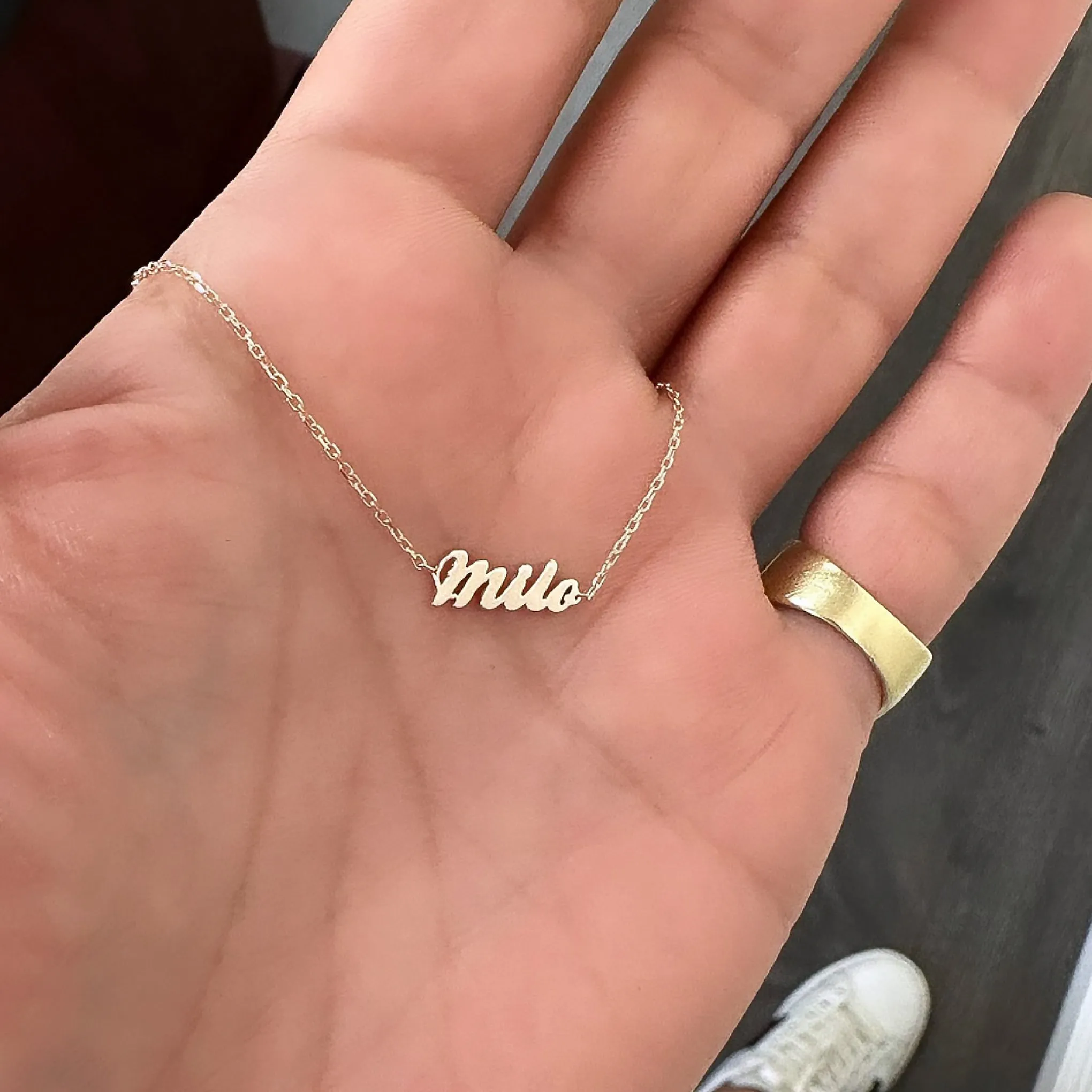 14K Gold Nameplate Charm Ankle Bracelet (Anklet) ~ Script Font