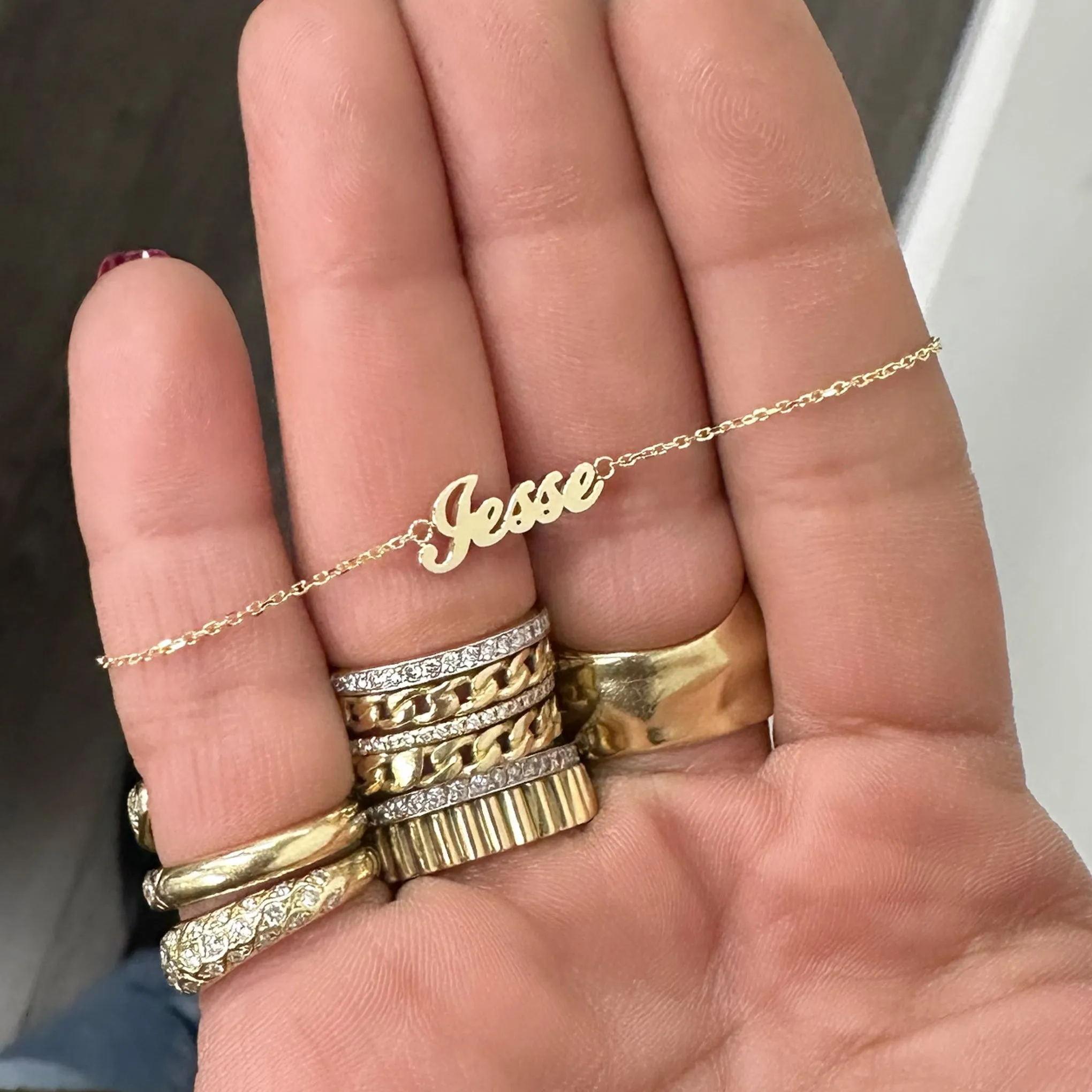 14K Gold Nameplate Charm Ankle Bracelet (Anklet) ~ Script Font