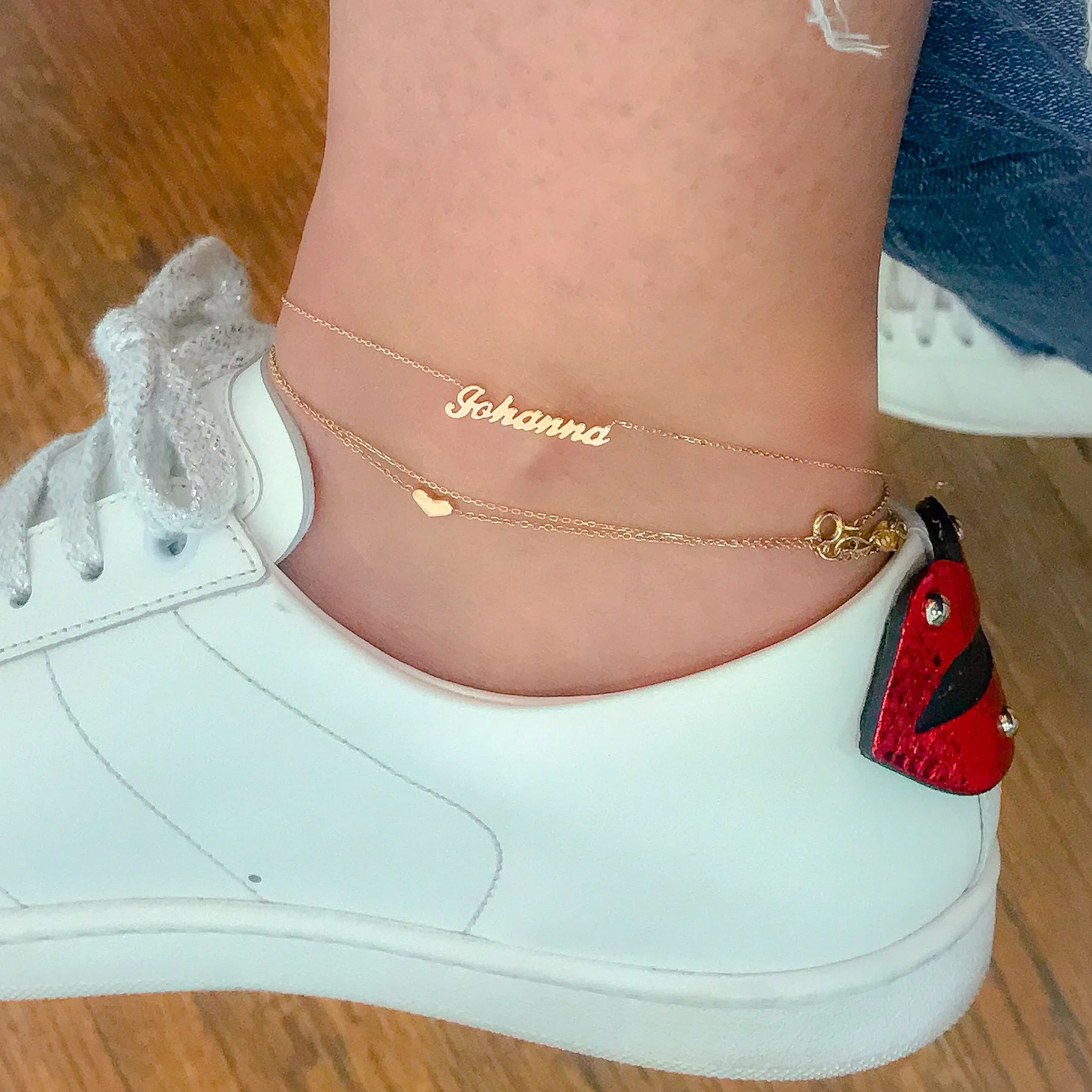 14K Gold Nameplate Charm Ankle Bracelet (Anklet) ~ Script Font