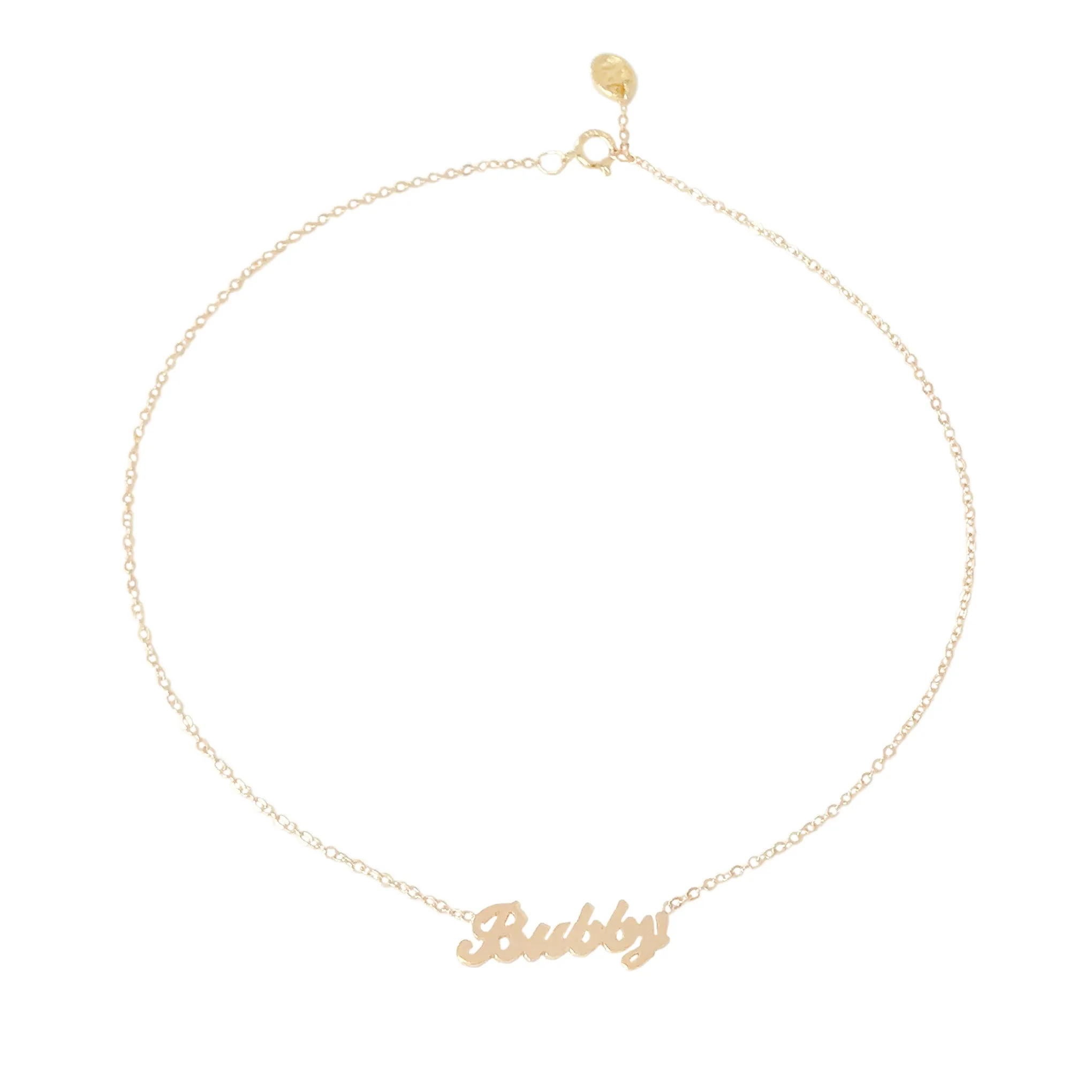 14K Gold Nameplate Charm Ankle Bracelet (Anklet) ~ Script Font