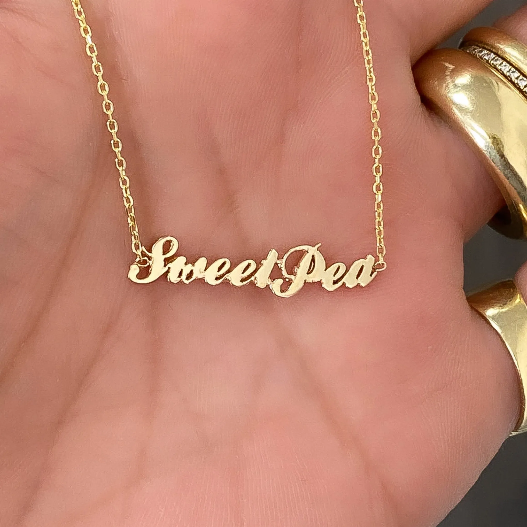 14K Gold Nameplate Charm Ankle Bracelet (Anklet) ~ Script Font