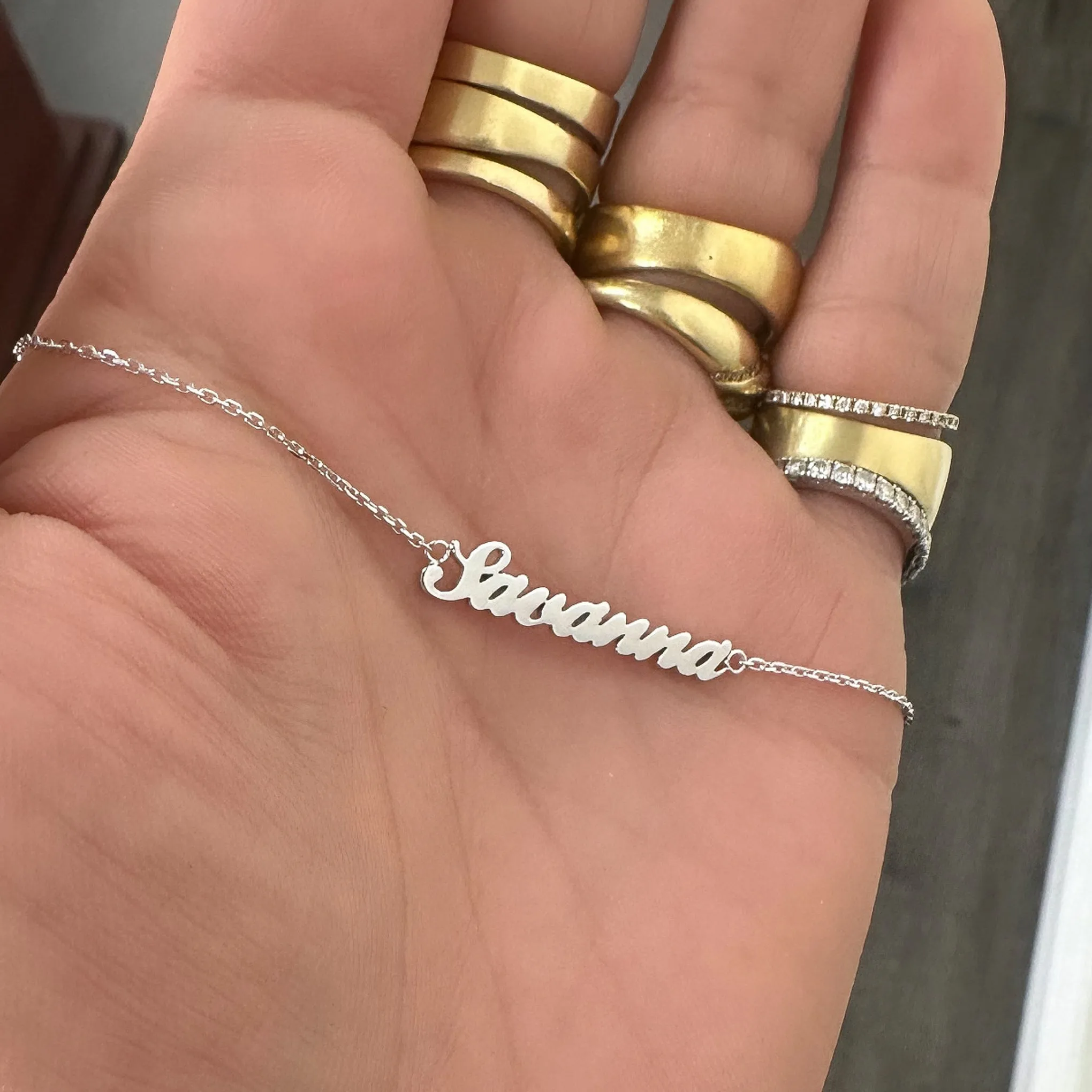 14K Gold Nameplate Charm Ankle Bracelet (Anklet) ~ Script Font