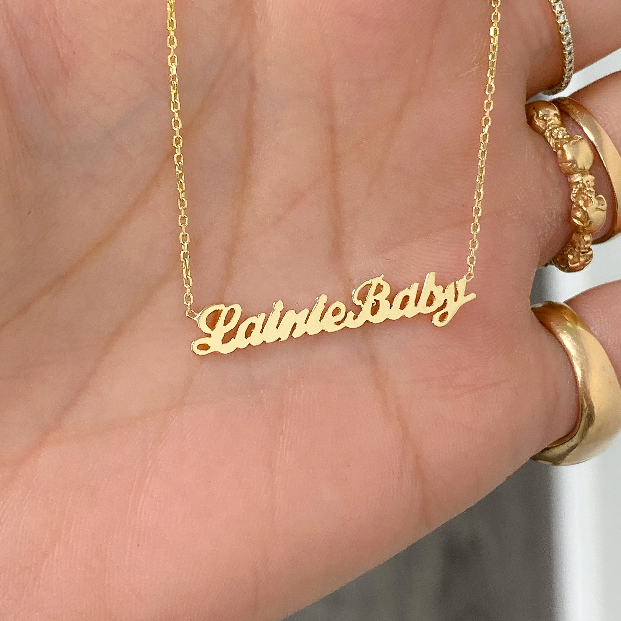14K Gold Nameplate Charm Ankle Bracelet (Anklet) ~ Script Font