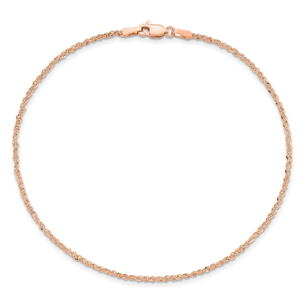 14K Rose Gold 10 inch  1.7mm Ropa with Lobster Clasp Anklet