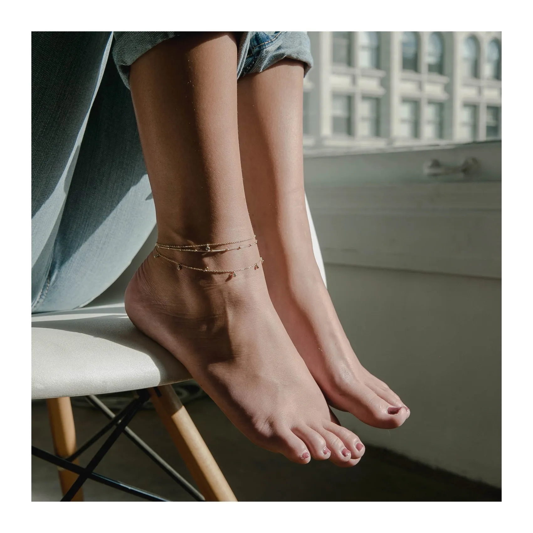 14k Satellite Bead Curb Chain Anklet