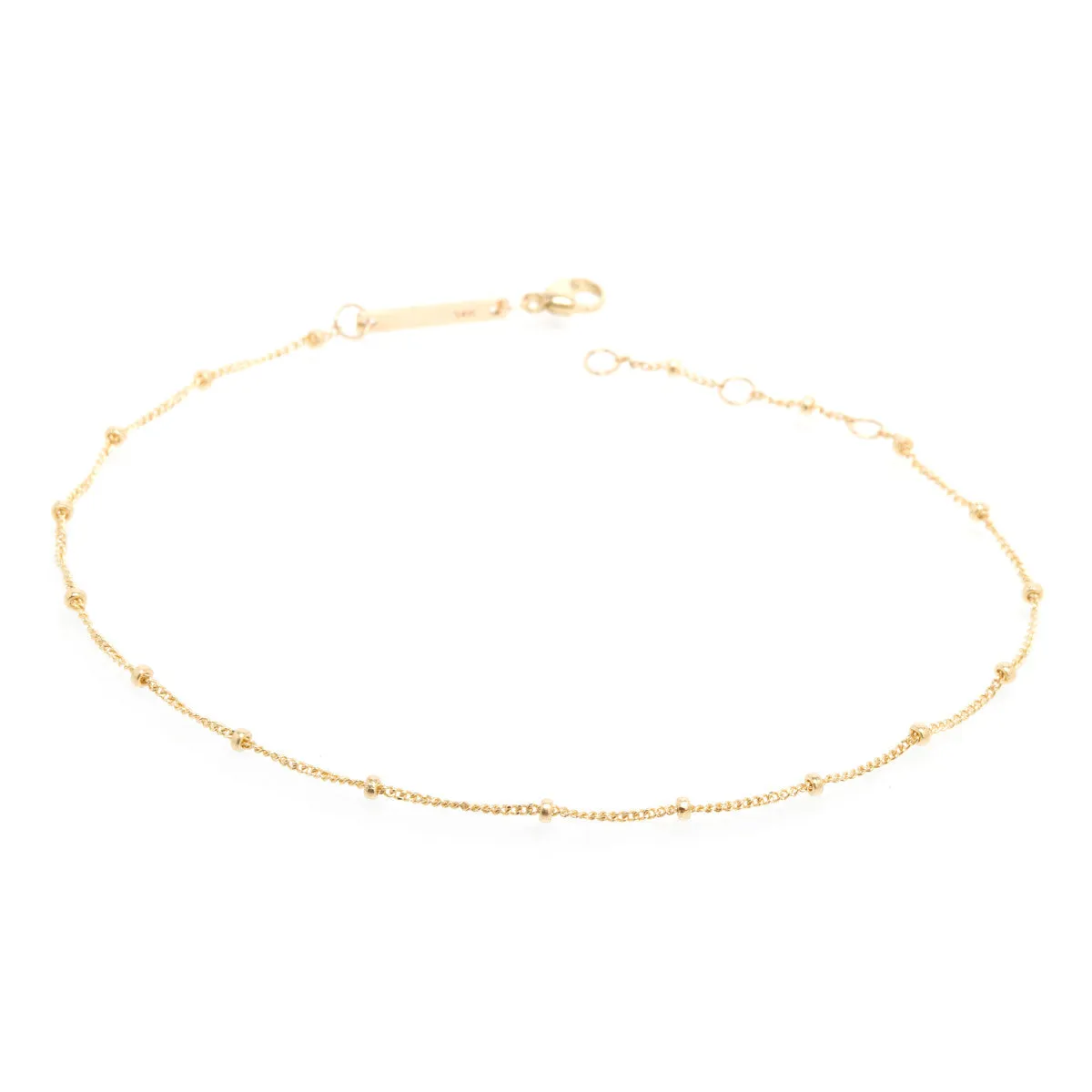 14k Satellite Bead Curb Chain Anklet