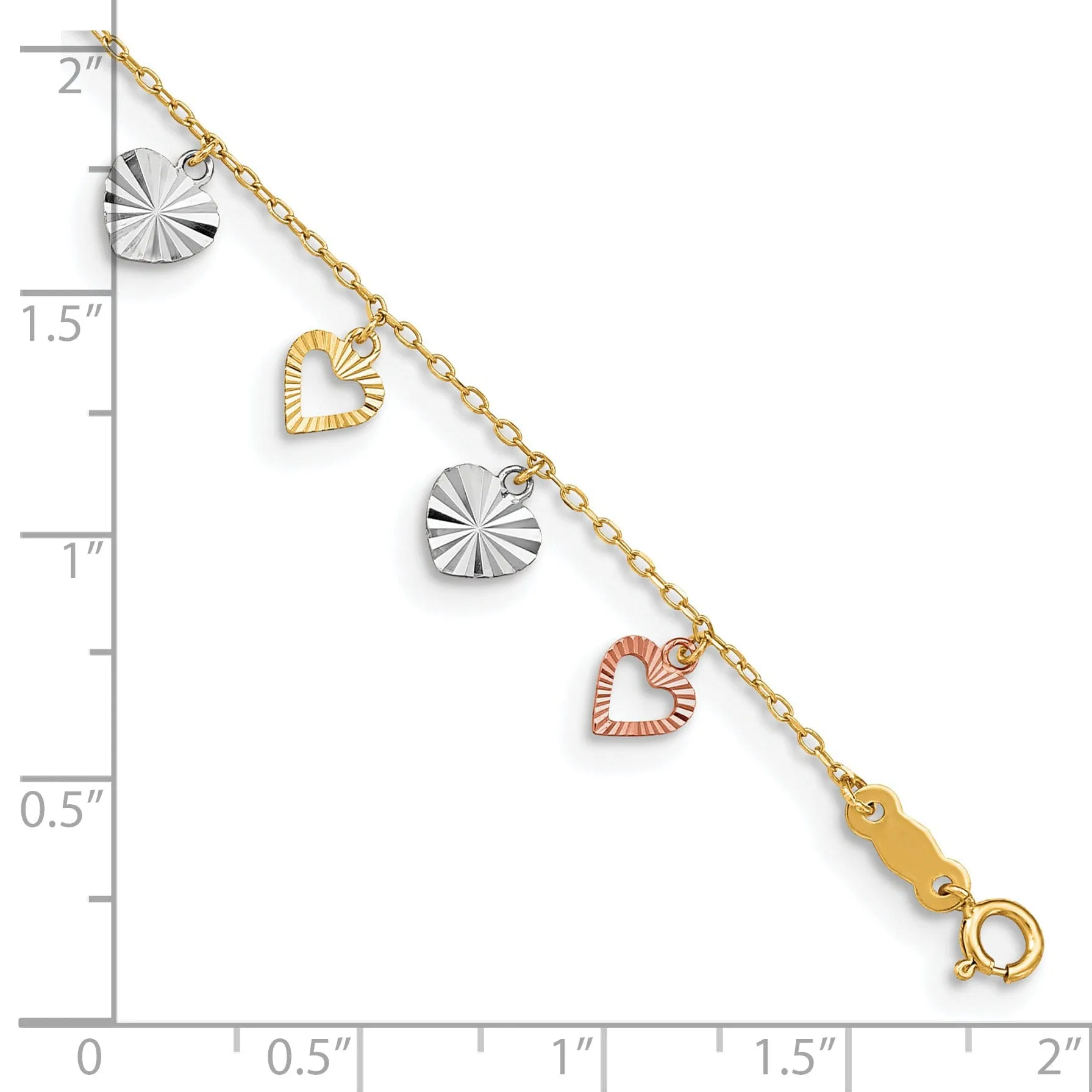 14k Tri-Color Adjustable Heart Anklet