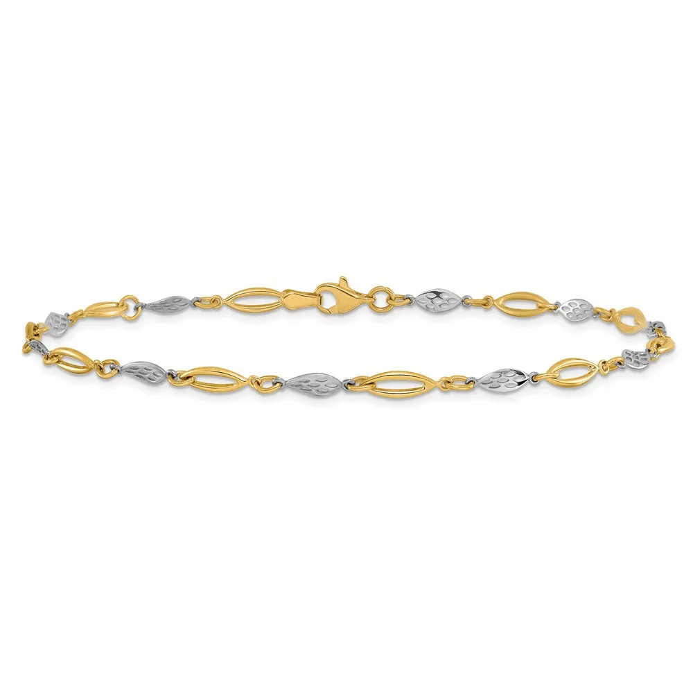 14K Two-tone Polished Fancy Link Anklet