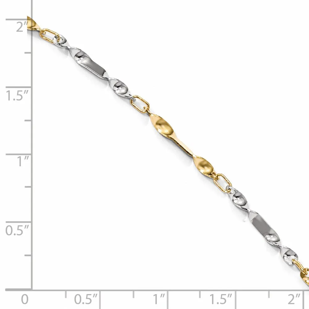 14K Two-tone Polished Twisted Link Anklet