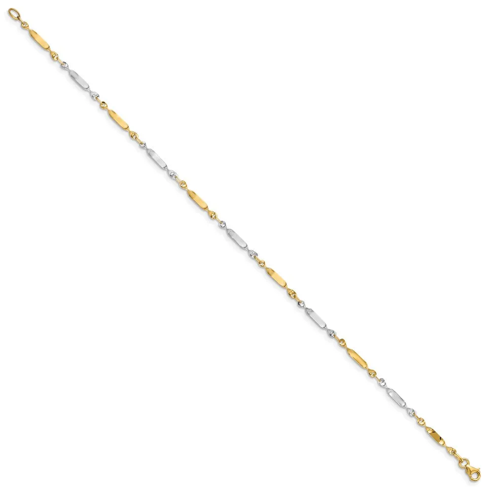 14K Two-tone Polished Twisted Link Anklet