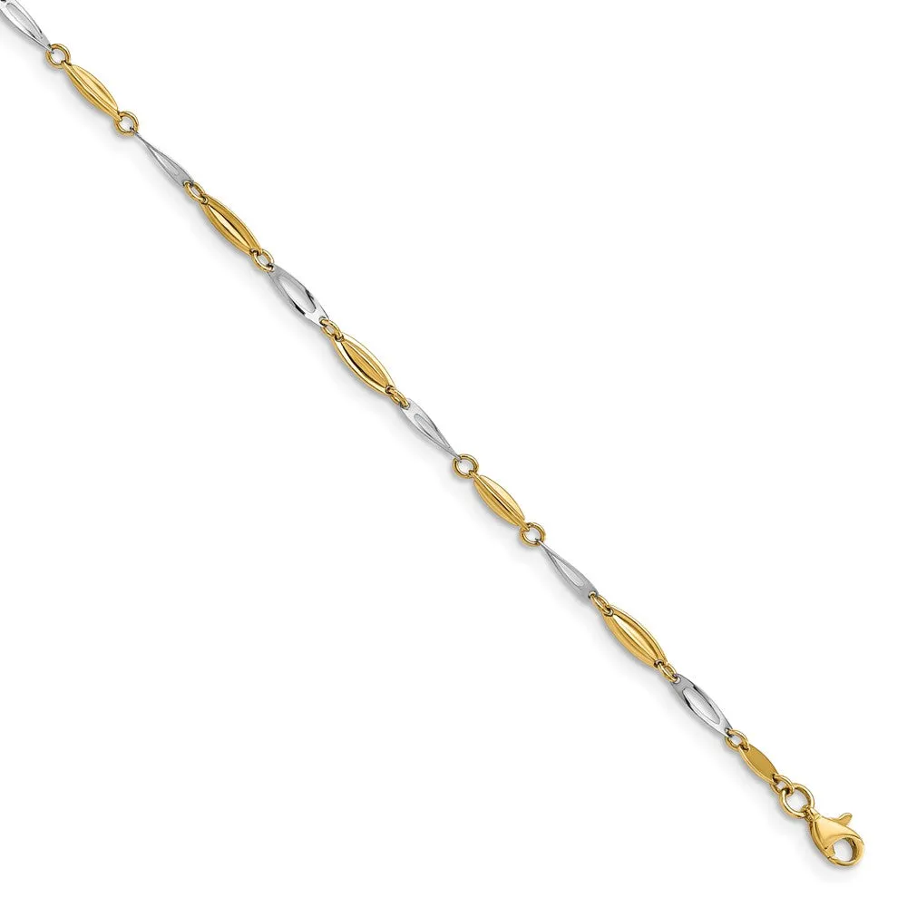 14K Two-tone Polished with 1in ext. Anklet