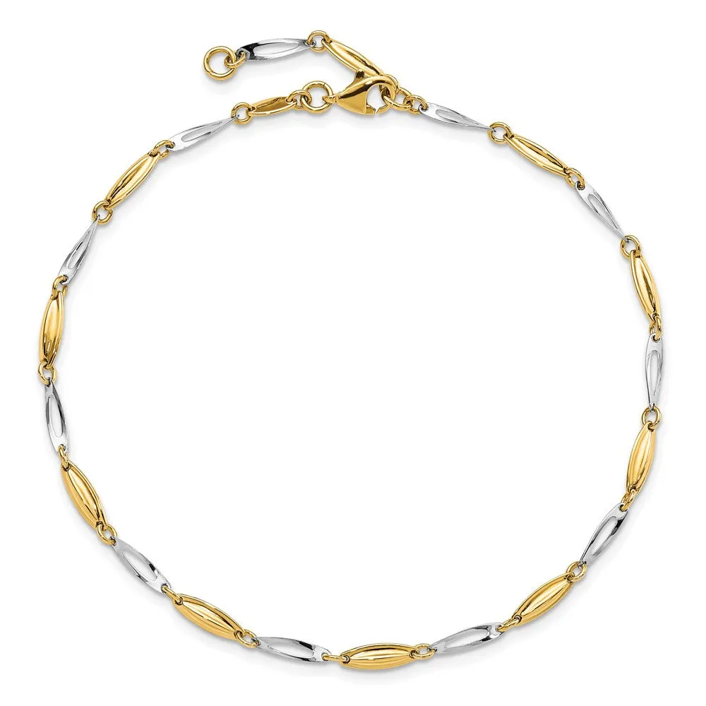 14K Two-tone Polished with 1in ext. Anklet