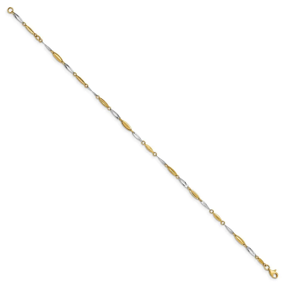 14K Two-tone Polished with 1in ext. Anklet