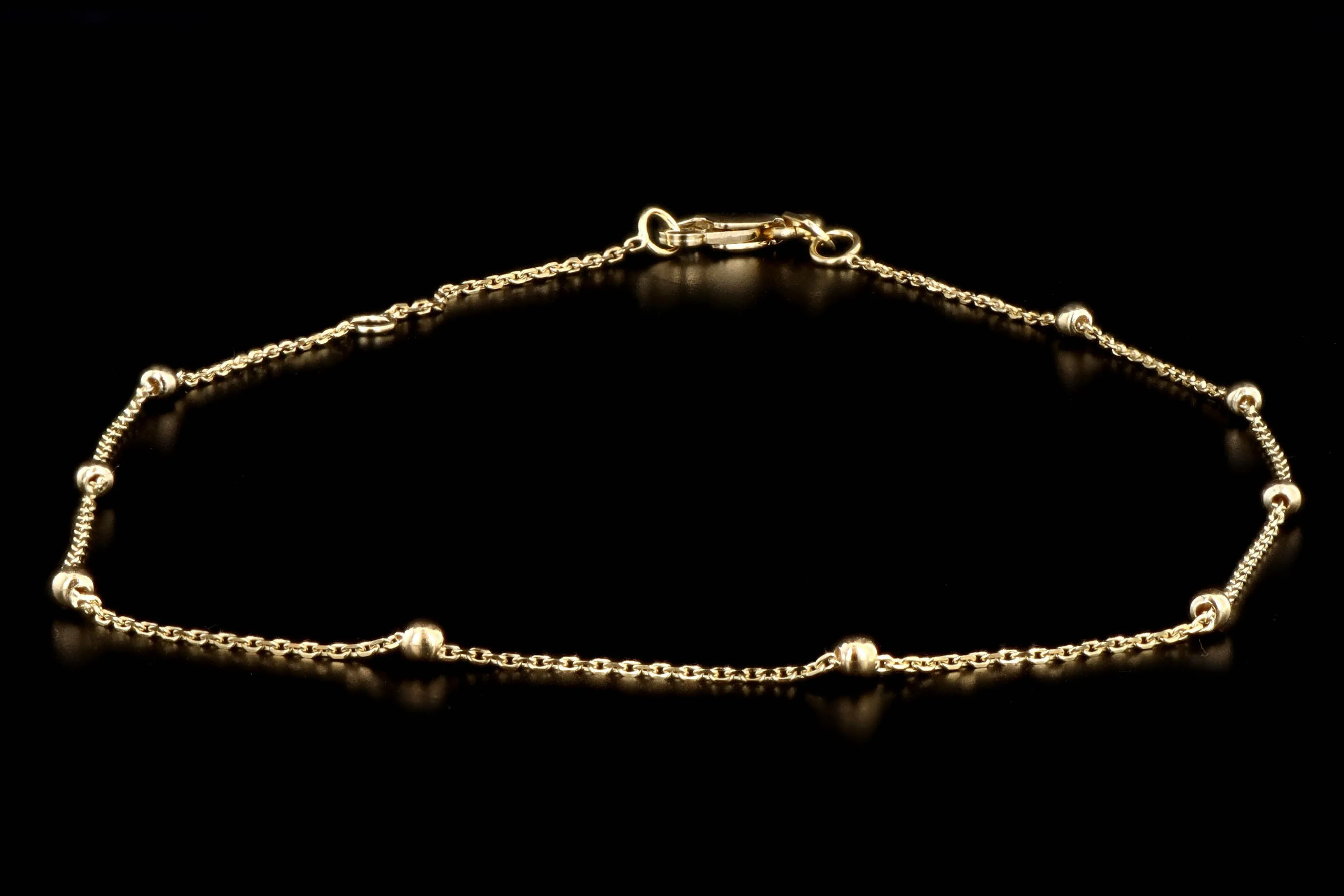 14K Yellow Gold Bead Station Anklet