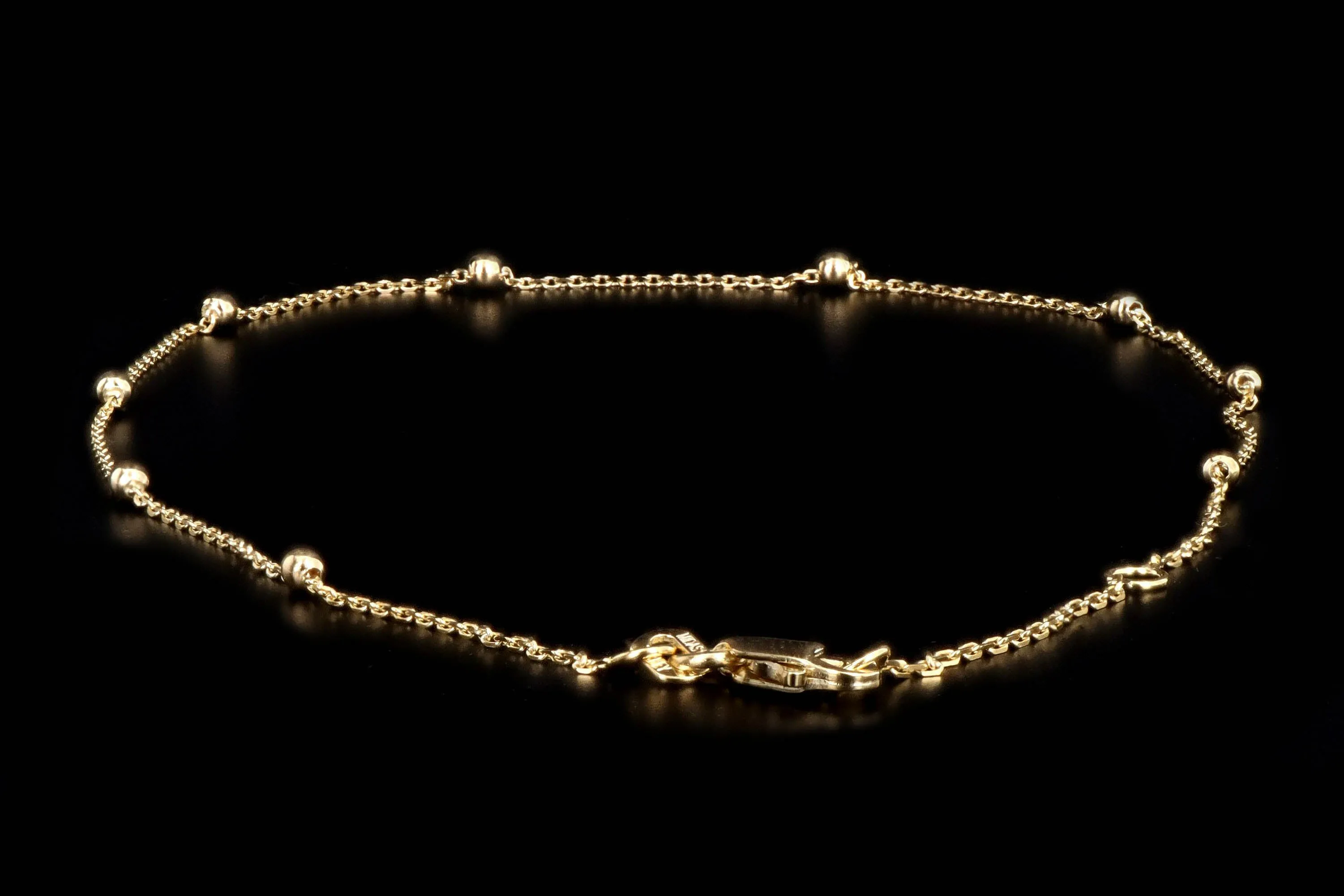 14K Yellow Gold Bead Station Anklet