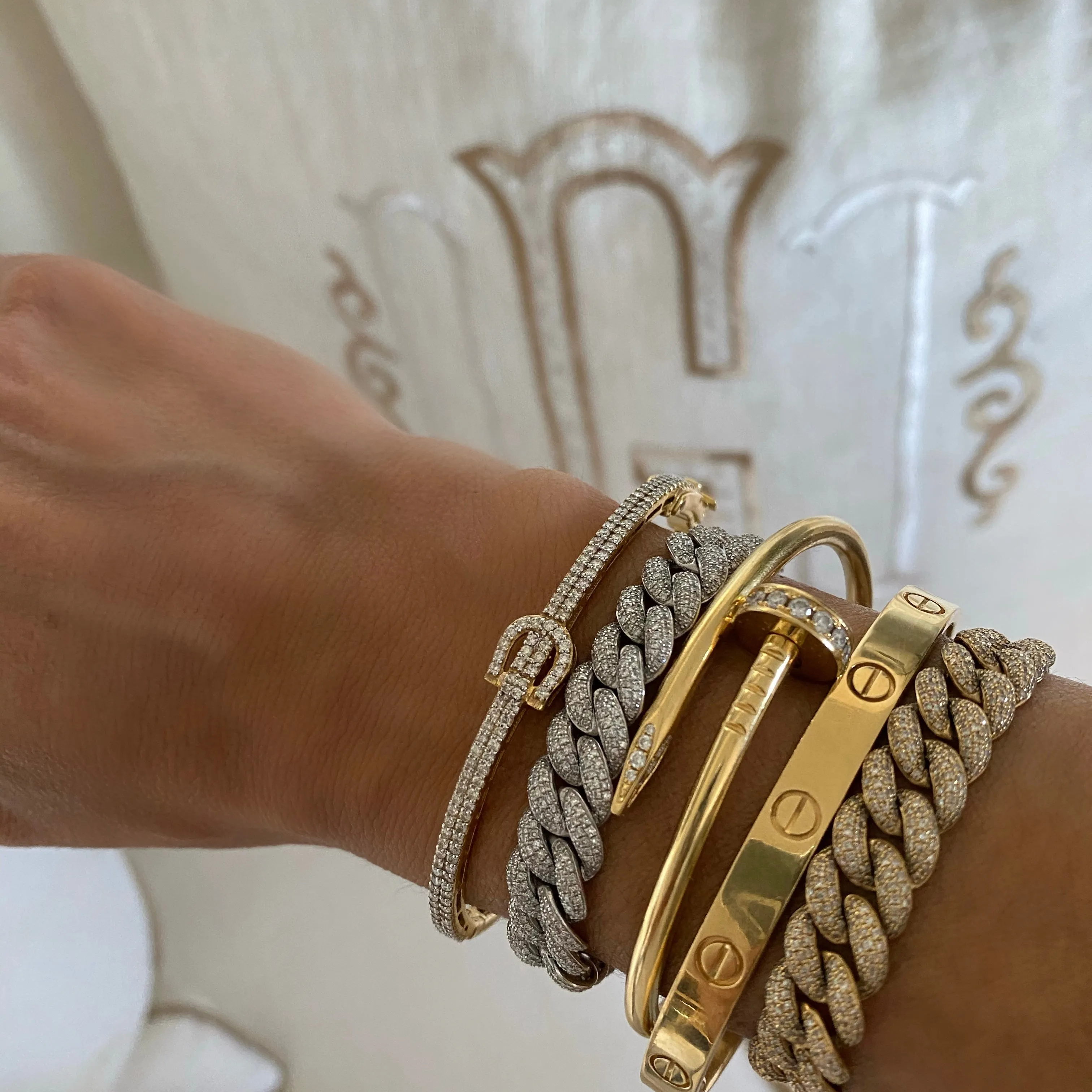 14KT Gold Diamond Buckle Bangle Bracelet