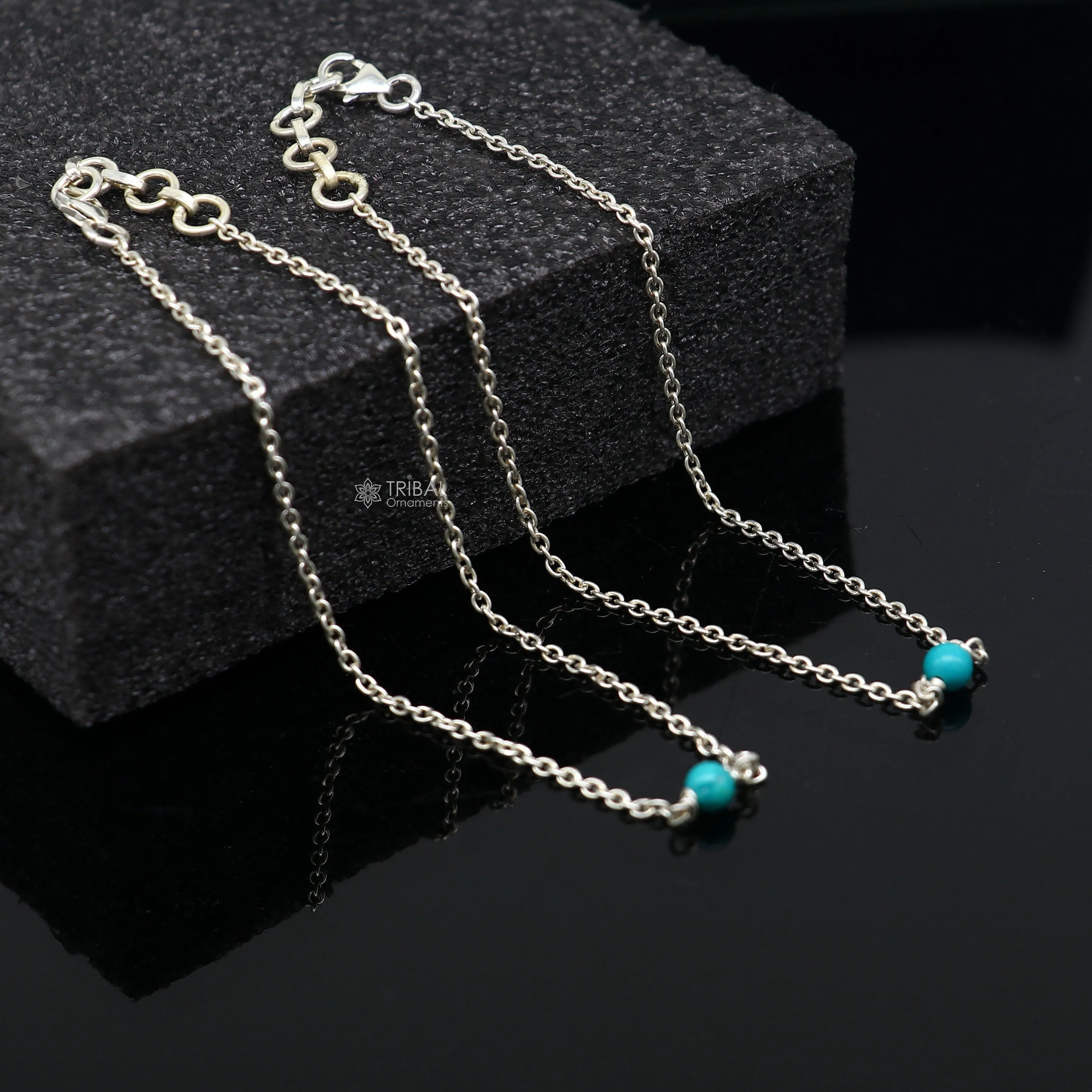 1.5mm 8"to 12" 925 sterling silver chain Single turquoise stone anklet bracelet amazing light weight delicate anklets silver jewelry ank582