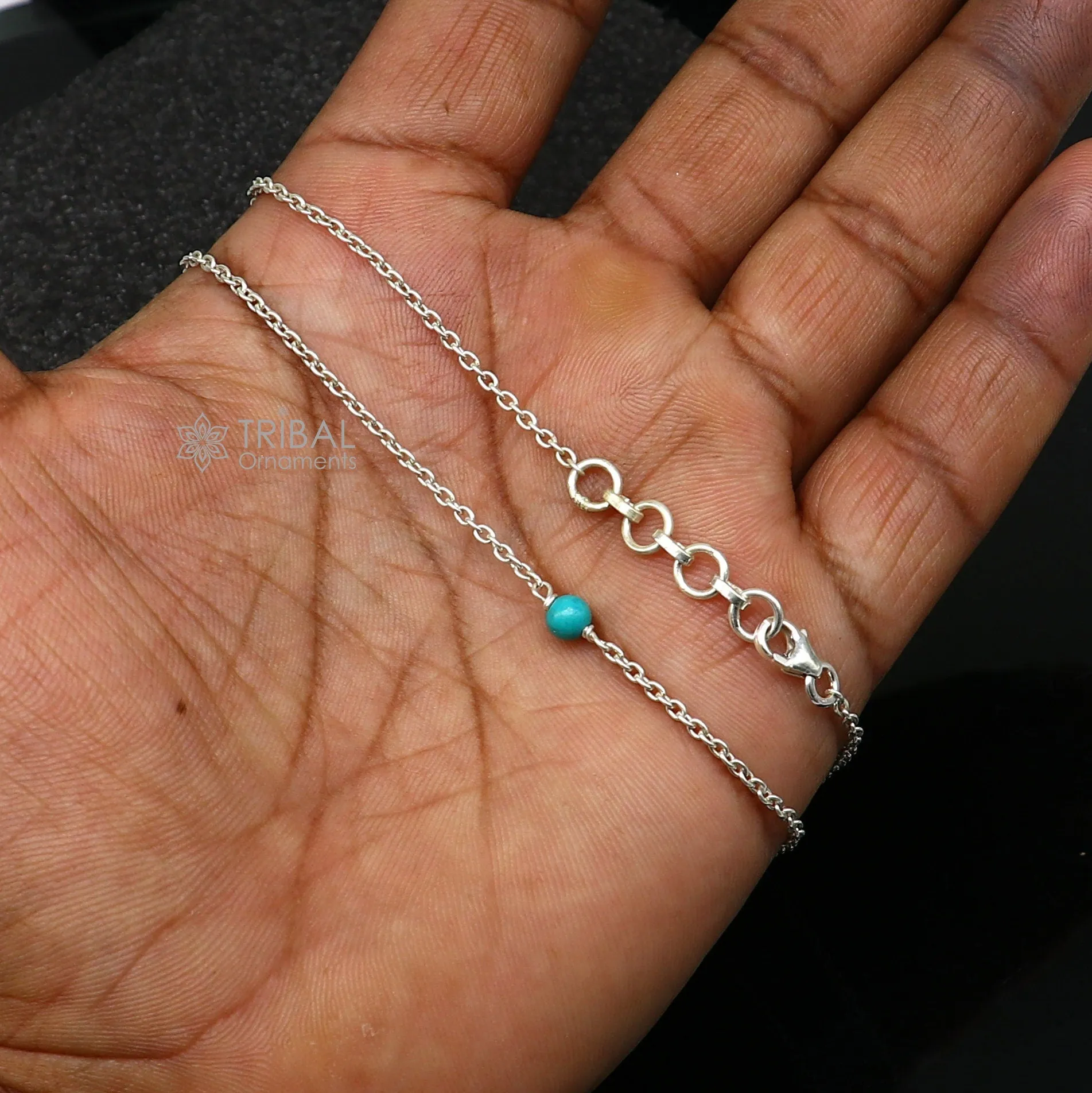 1.5mm 8"to 12" 925 sterling silver chain Single turquoise stone anklet bracelet amazing light weight delicate anklets silver jewelry ank582