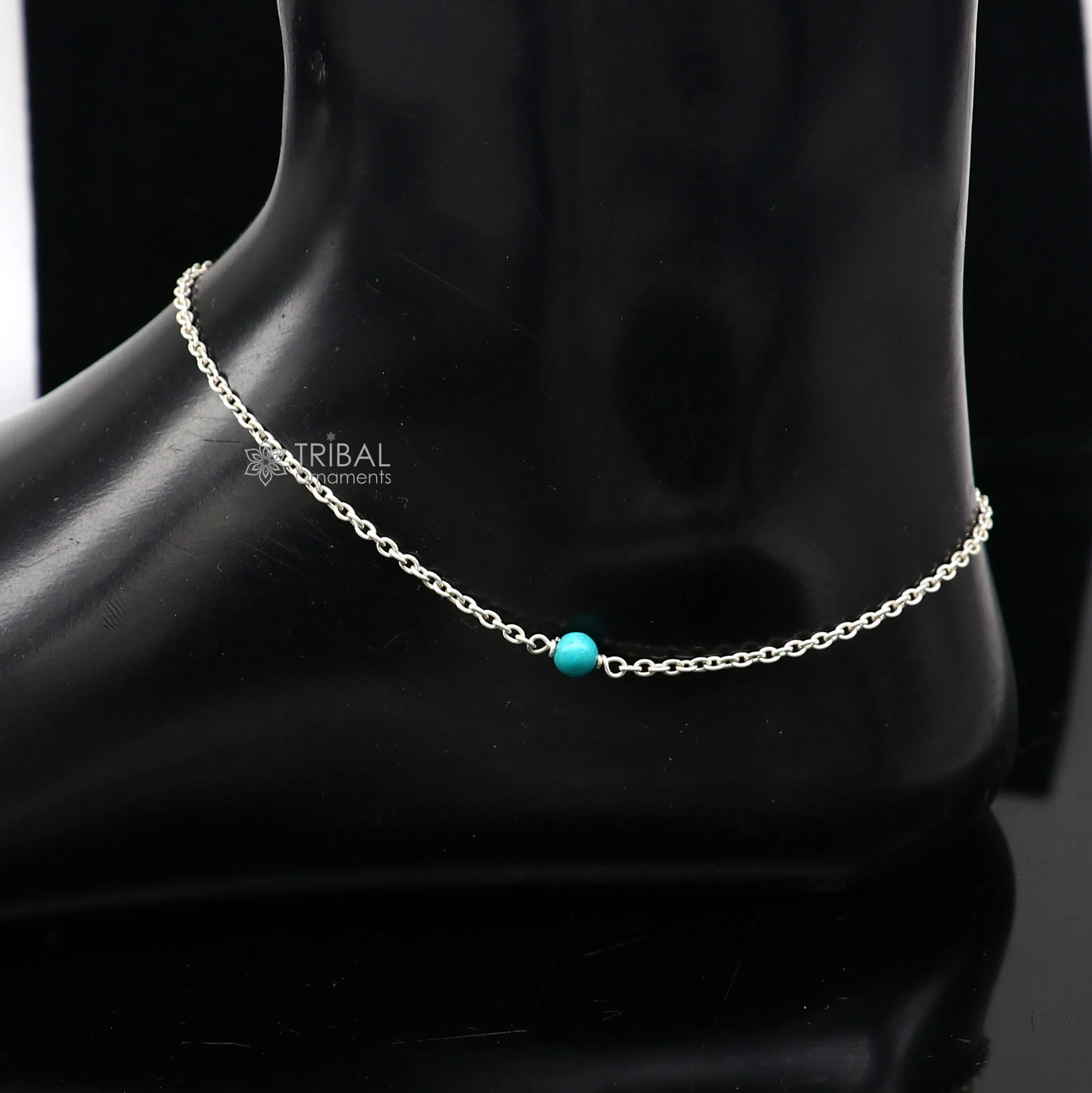 1.5mm 8"to 12" 925 sterling silver chain Single turquoise stone anklet bracelet amazing light weight delicate anklets silver jewelry ank582
