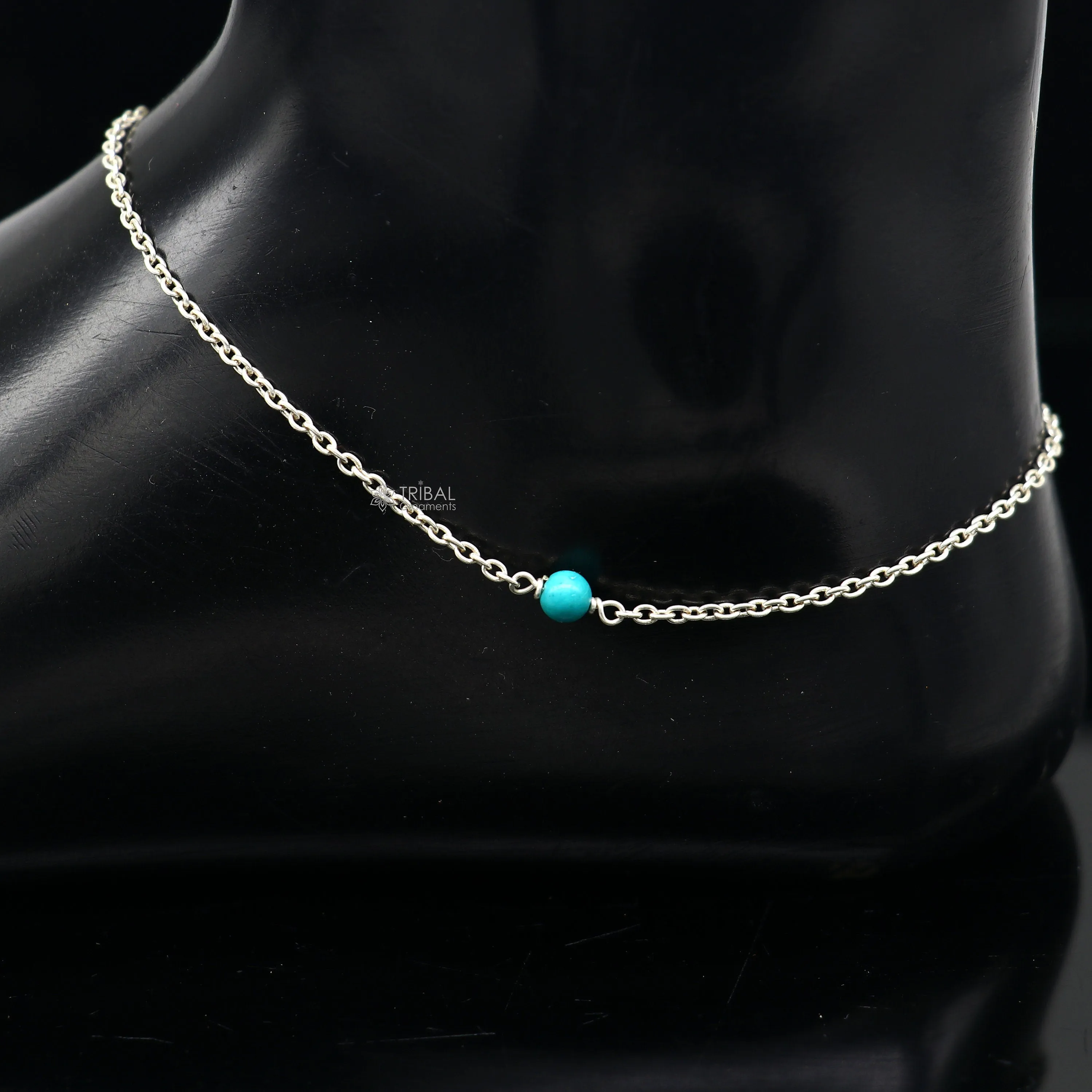 1.5mm 8"to 12" 925 sterling silver chain Single turquoise stone anklet bracelet amazing light weight delicate anklets silver jewelry ank582