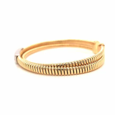 18K Diamond Pave Station Flexible Open Back Bangle Bracelet Two-Tone Gold