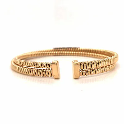18K Diamond Pave Station Flexible Open Back Bangle Bracelet Two-Tone Gold