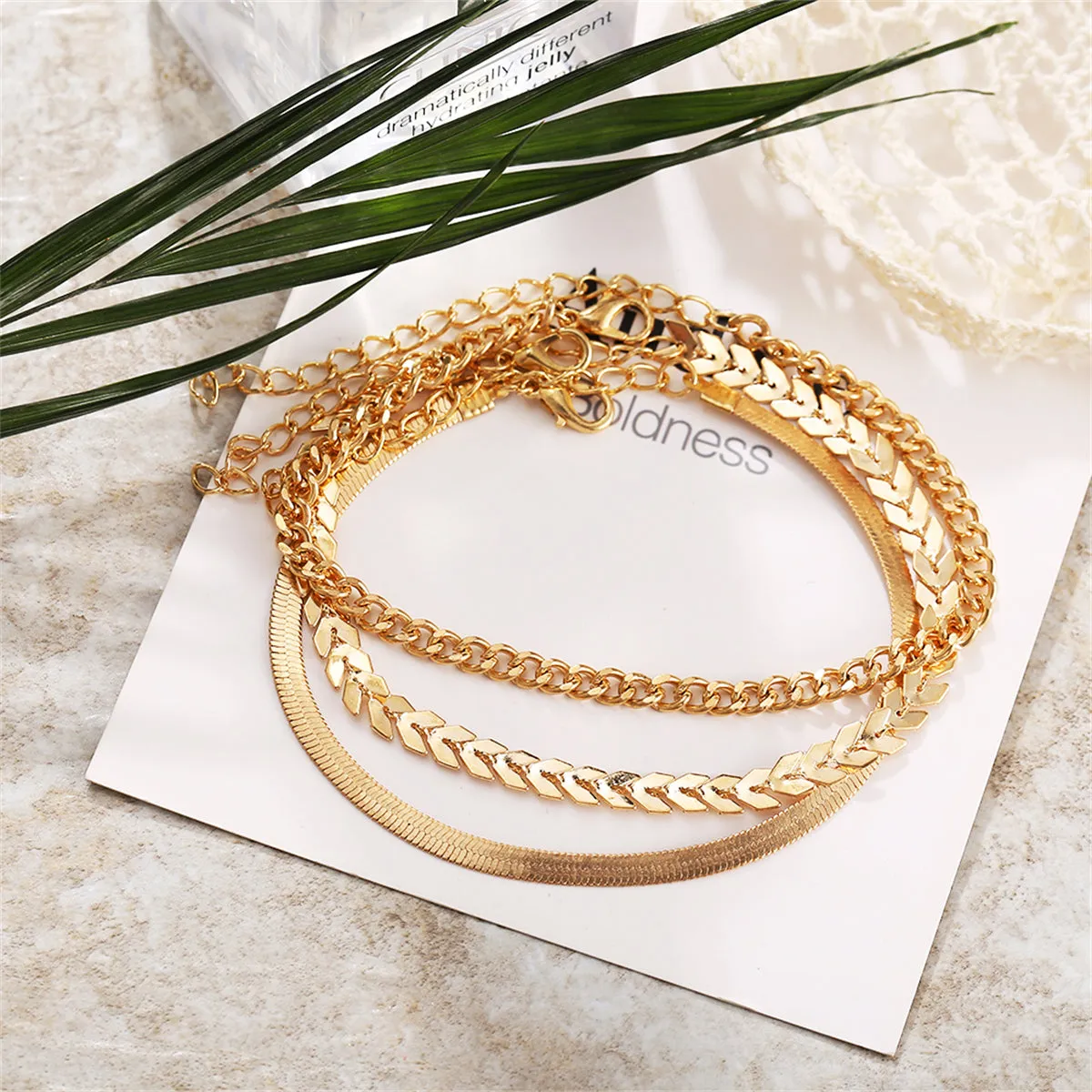 18K Gold-Plated Chain Trio Anklet Set