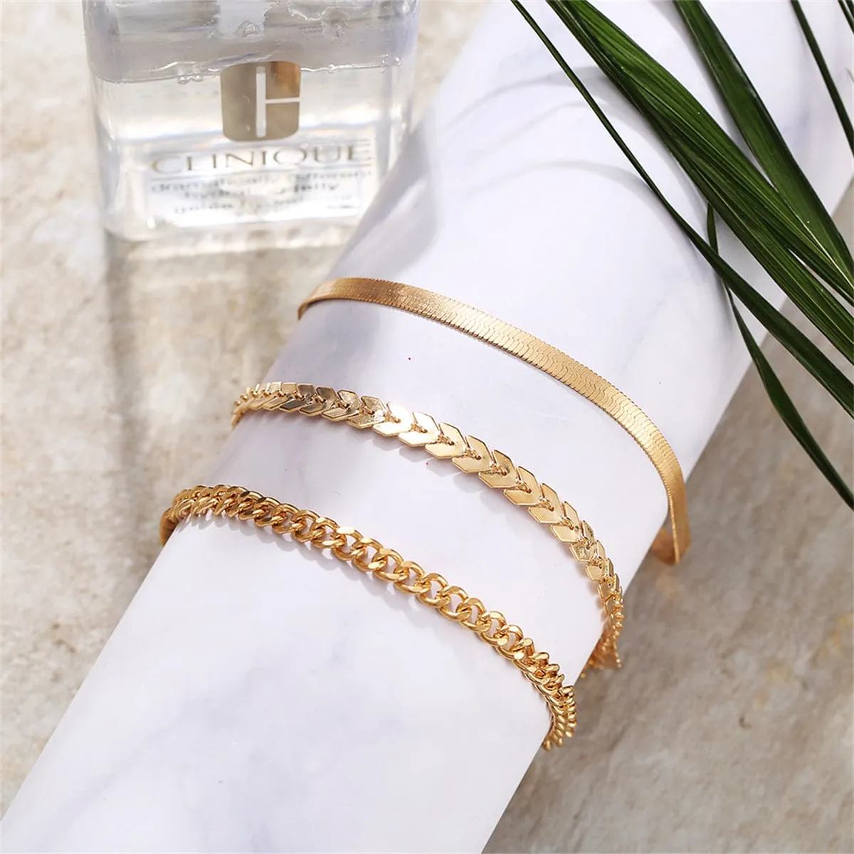 18K Gold-Plated Chain Trio Anklet Set