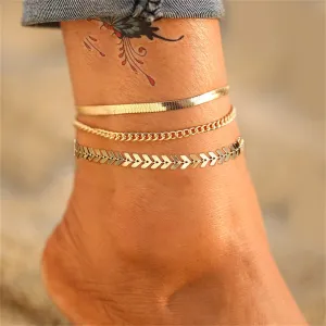 18K Gold-Plated Chain Trio Anklet Set