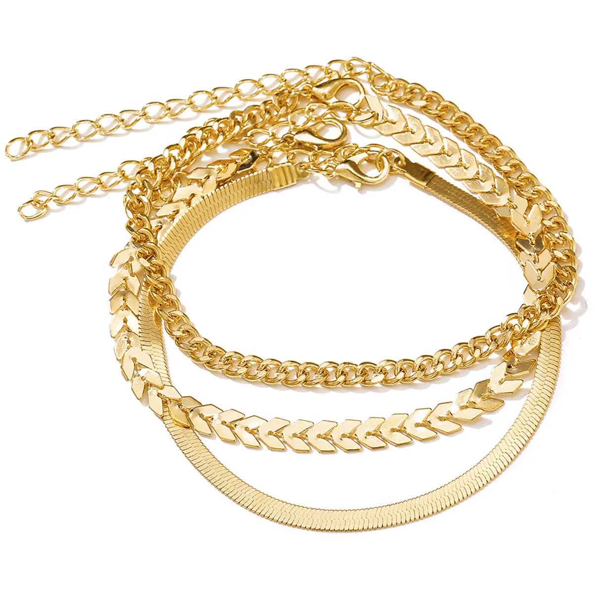 18K Gold-Plated Chain Trio Anklet Set