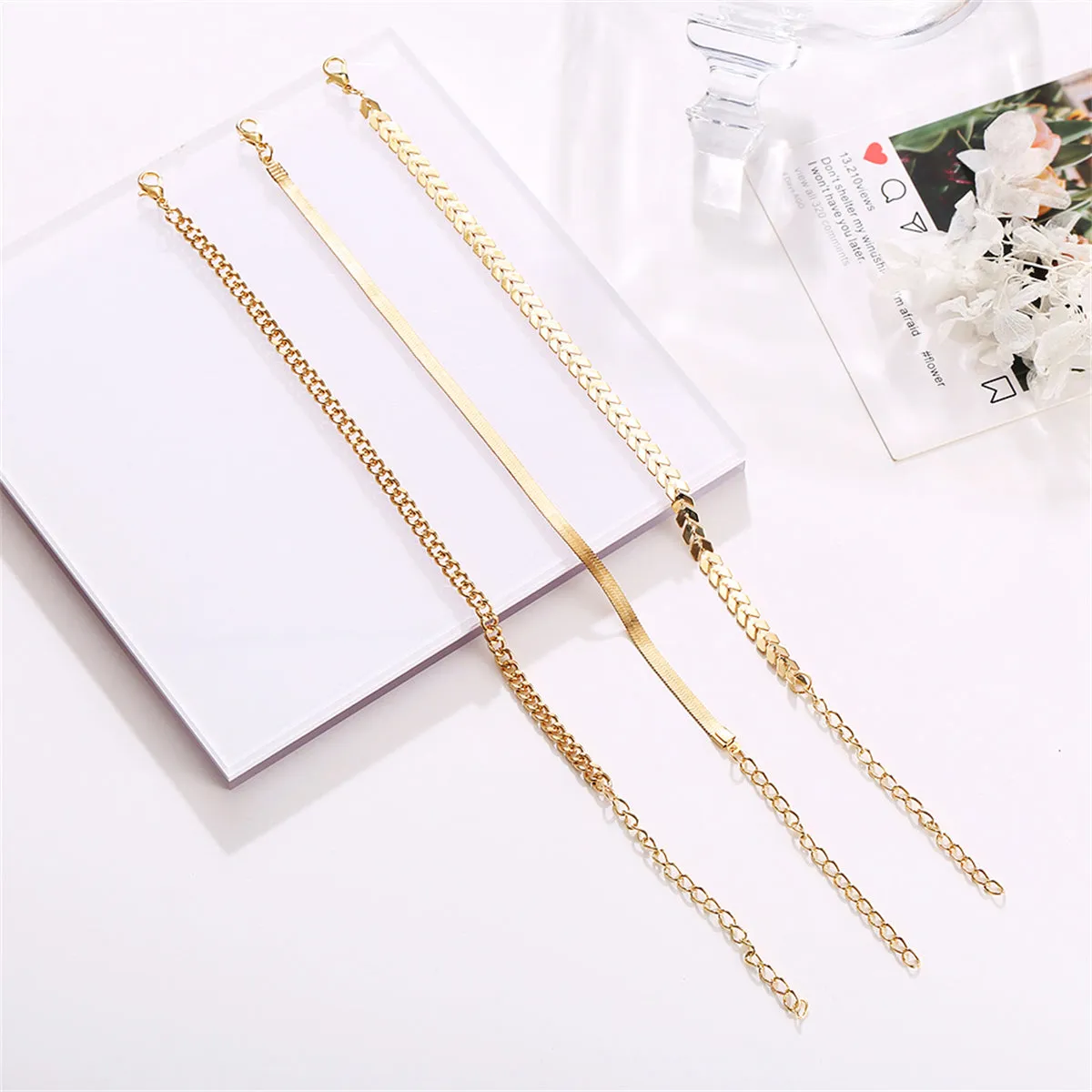 18K Gold-Plated Chain Trio Anklet Set