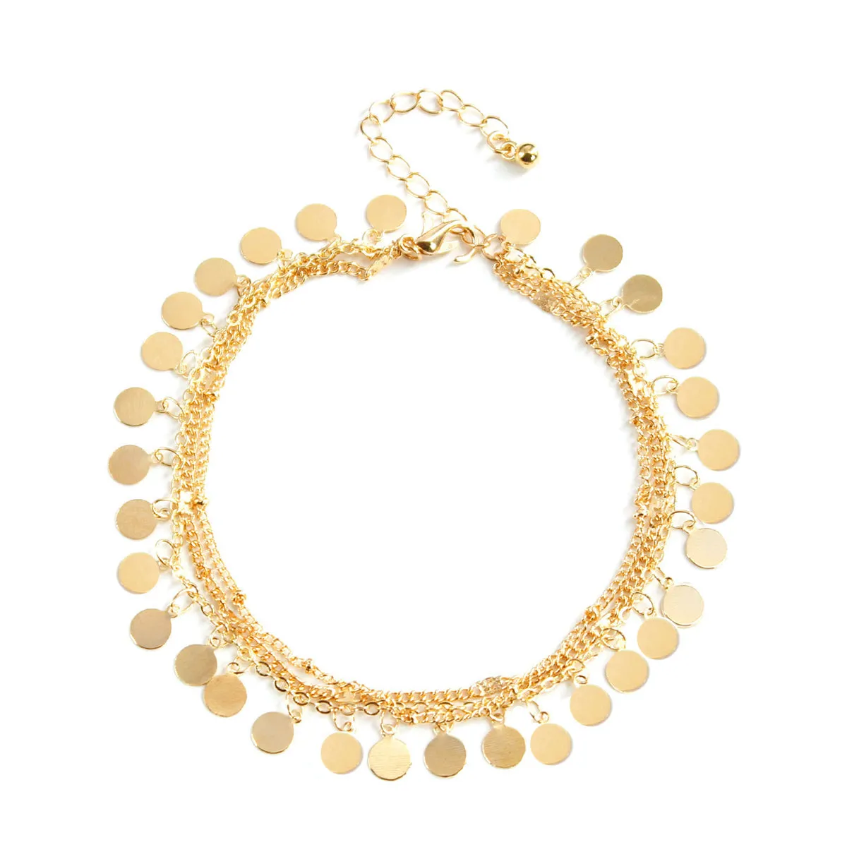 18K Gold-Plated Disc Charm Layered Anklet