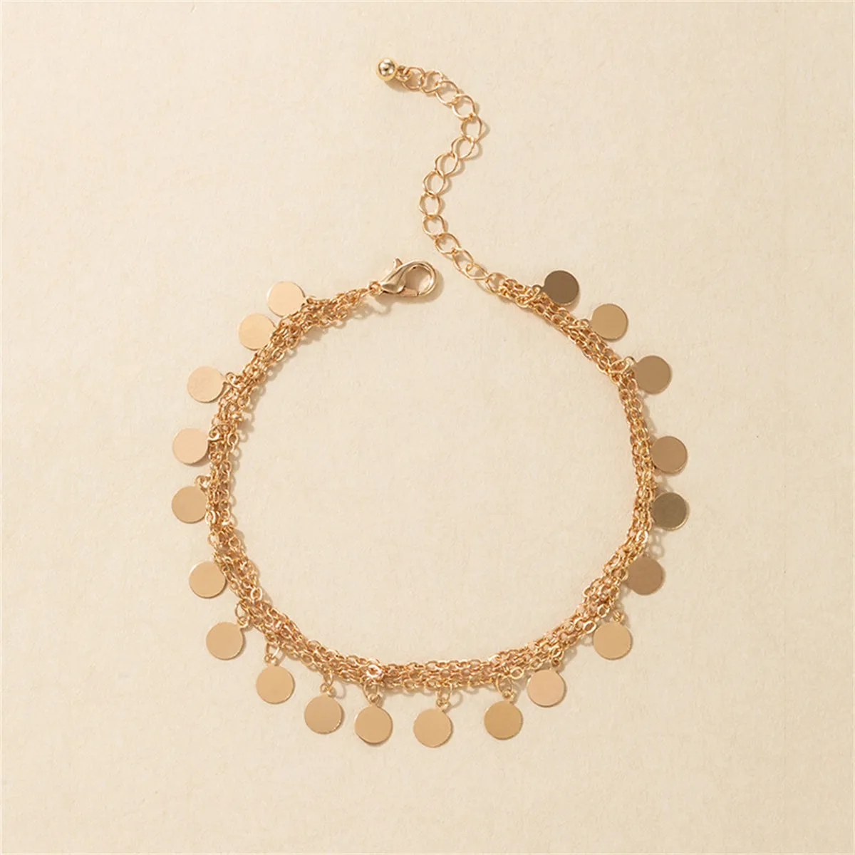 18K Gold-Plated Disc Charm Layered Anklet