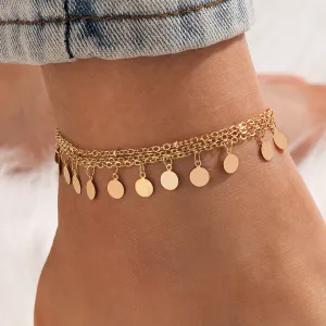 18K Gold-Plated Disc Charm Layered Anklet