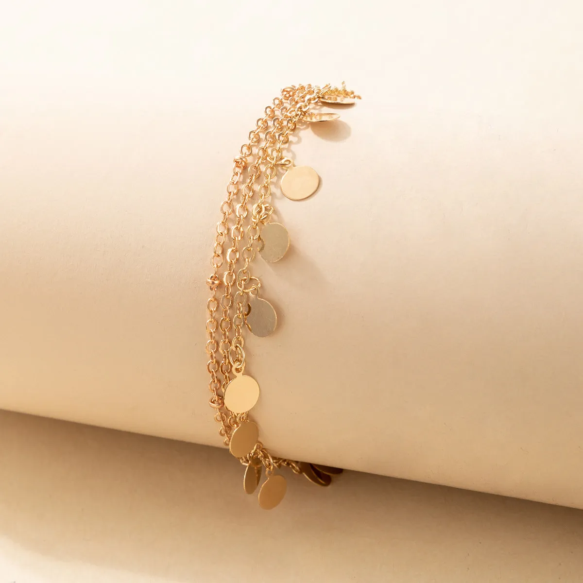 18K Gold-Plated Disc Charm Layered Anklet