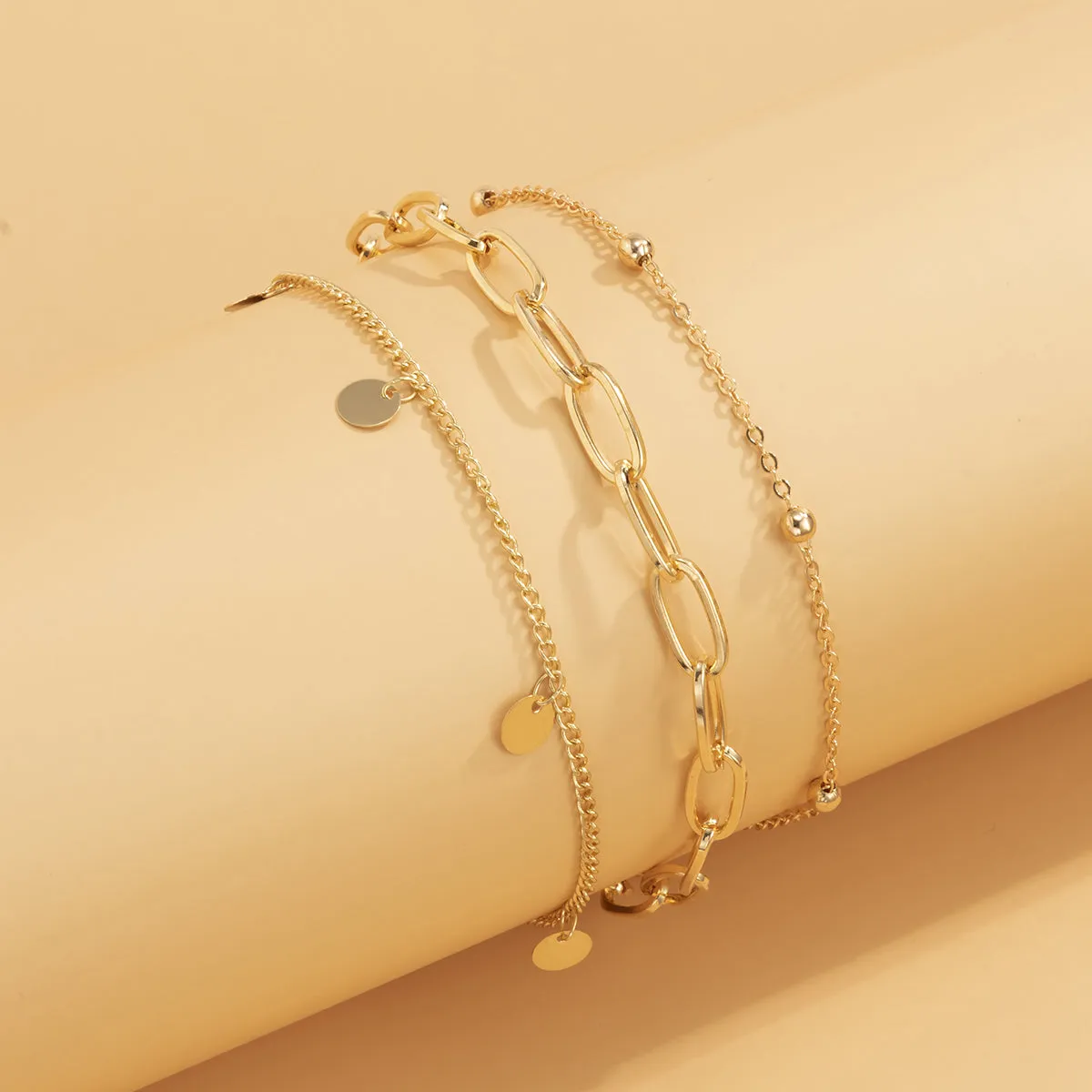18K Gold-Plated Disc Station Anklet Set
