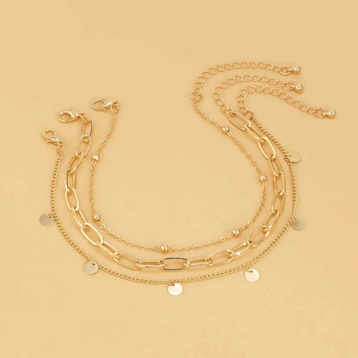18K Gold-Plated Disc Station Anklet Set