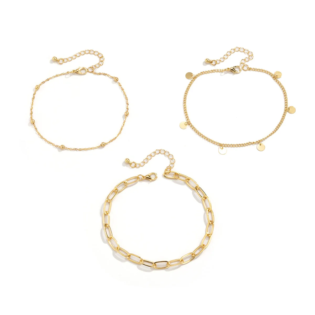 18K Gold-Plated Disc Station Anklet Set