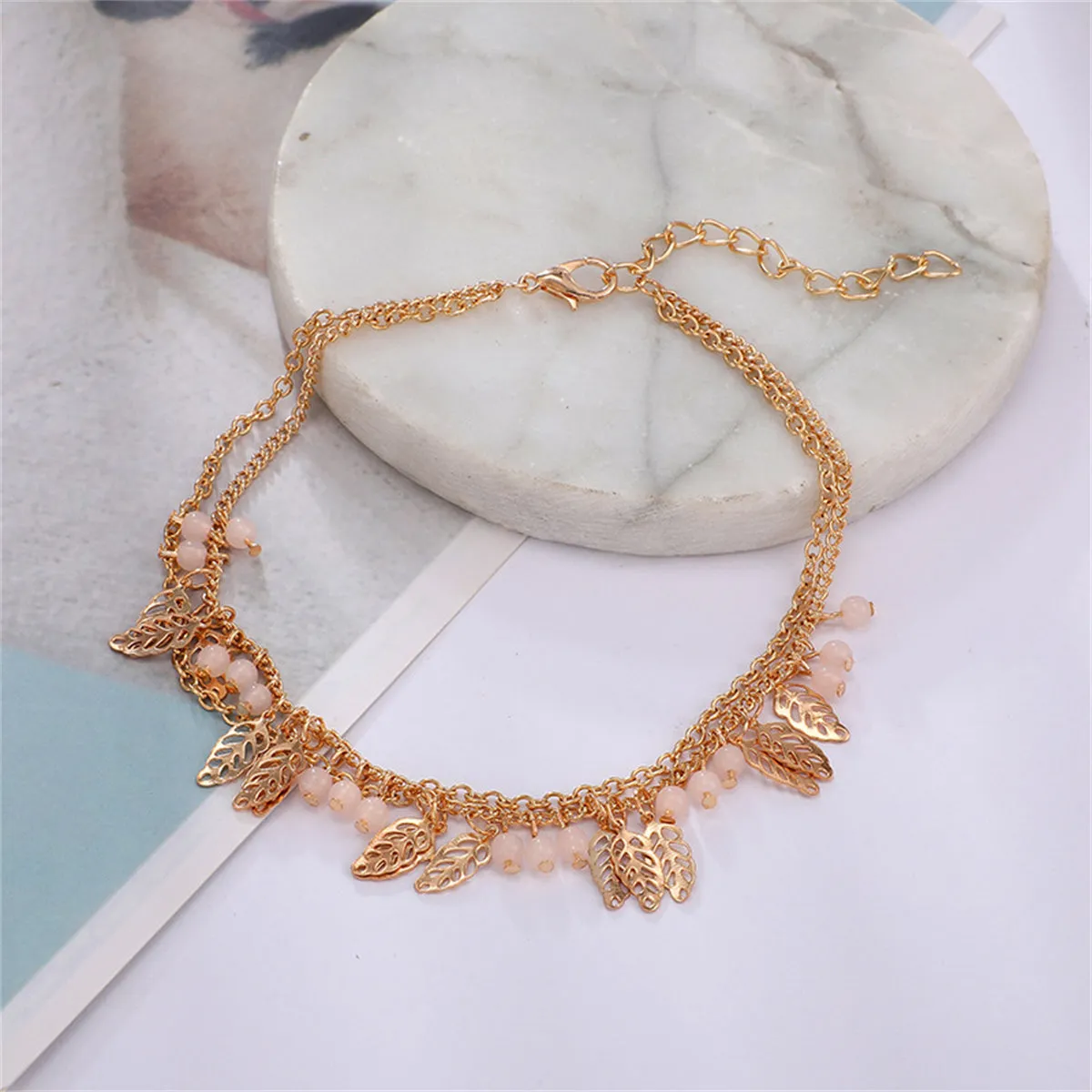 18K Gold-Plated Leaves Layered Anklet