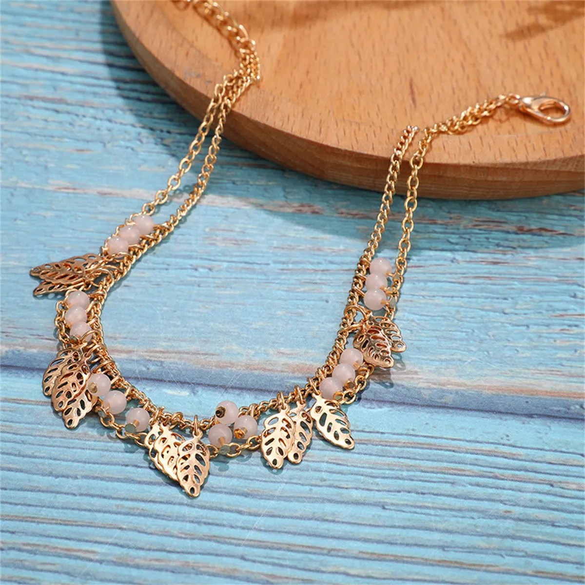 18K Gold-Plated Leaves Layered Anklet