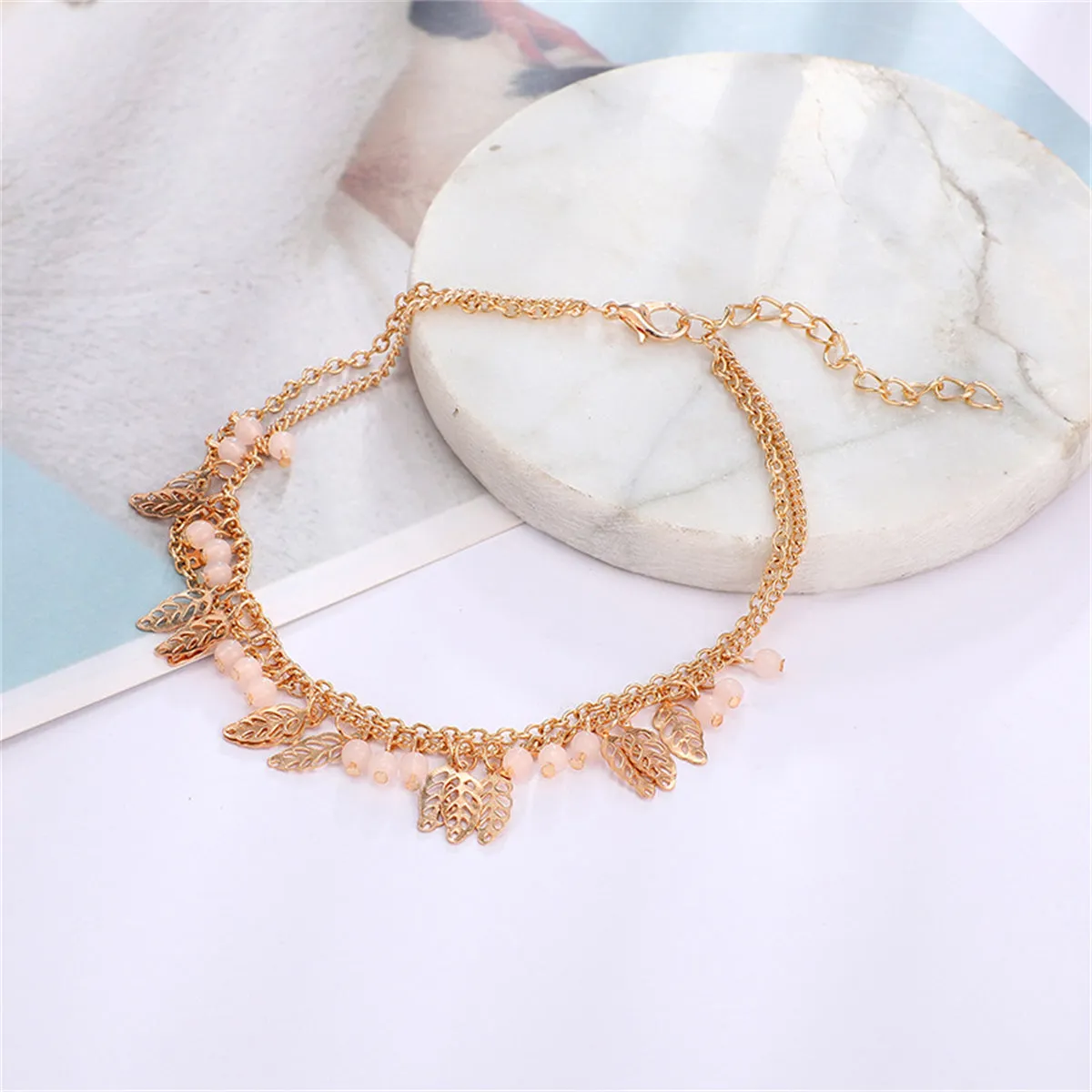 18K Gold-Plated Leaves Layered Anklet