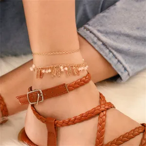 18K Gold-Plated Leaves Layered Anklet